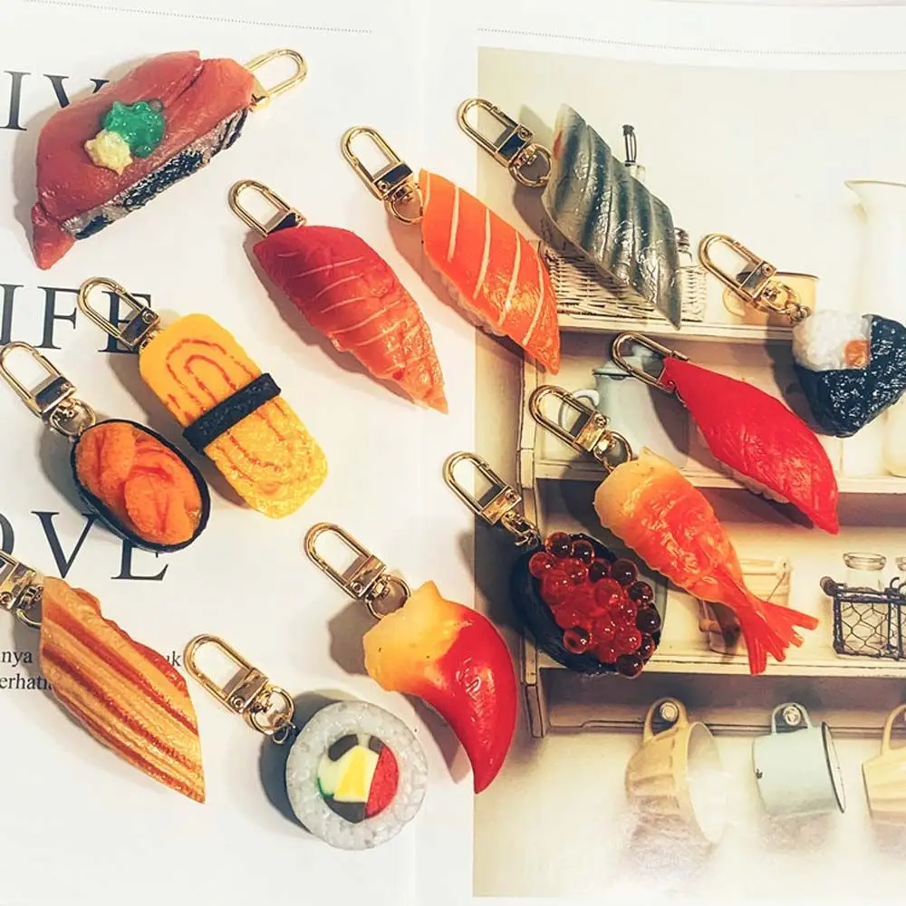 Cute Men Sushi Creative Salmon Food Model Pendant Keyrings Key Chains Bag Pendants Simulation Sushi Keychains