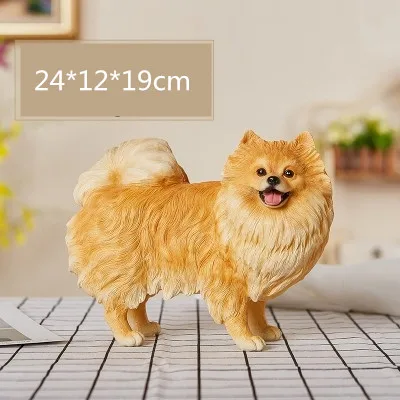 Pomeranian Statue Simulation Animal Cute Puppy Dog Figurine Resin