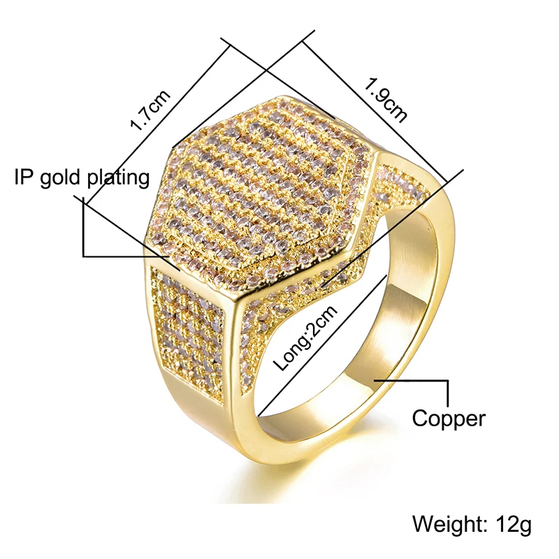 Hip Hop Full CZ Charm Iced Out Bling Popular Tready Square Copper Zircon Ring For Men Women Jewelry