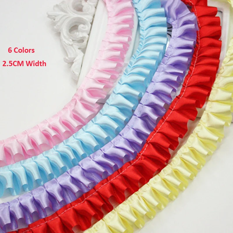 2 Meters 2.5cm Wide Pleated Satin Lace Ruffle Ribbon Edge Trim For Collar Applique Sofa Curtain Diy for Sewing