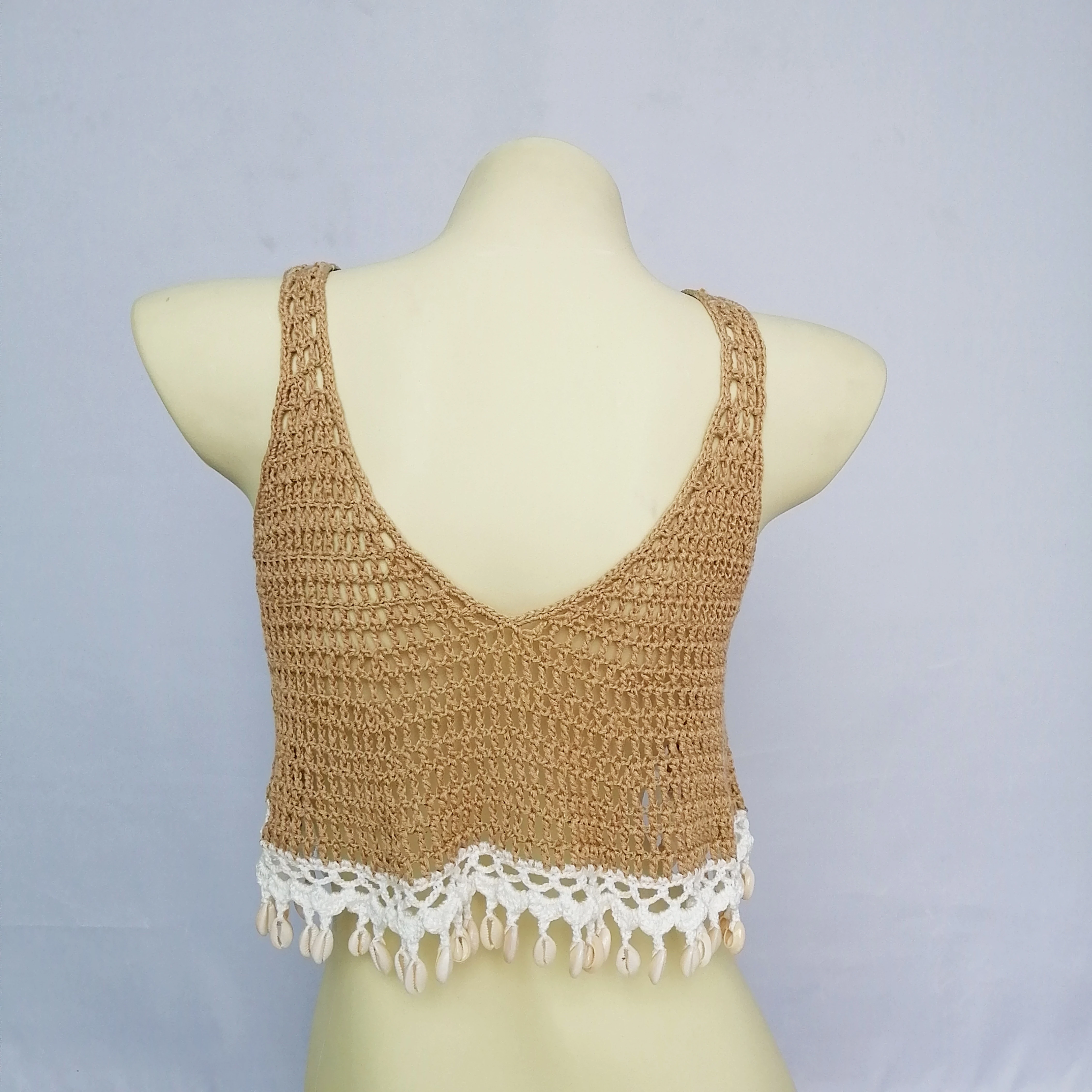 Crochet Mesh Bikini Cover Up 2020 Baru Musim Panas Wanita Seksi Hollow Out Tali Beach TOP Baju Renang Deep V Leher Rajutan mandi Memakai