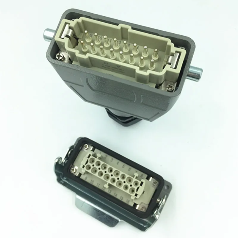 รูปสี่เหลี่ยมผืนผ้า Heavy-Duty 16-Core Hot Runner Connector ปลั๊ก HDC-HE-016หัวเข็มขัดเดี่ยว PG29