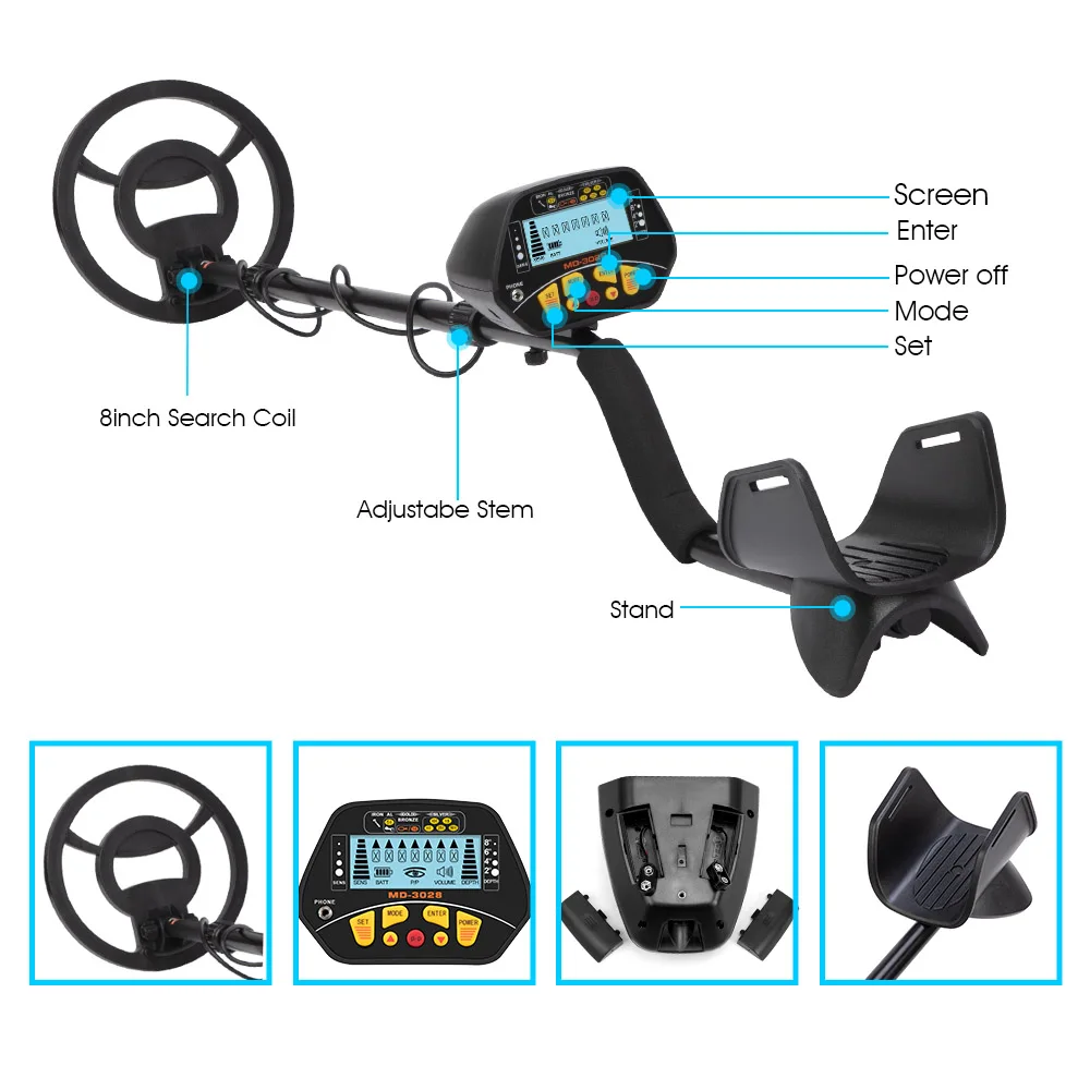 MD3028 Control Unit Metal Detector Host for MD Accessories Display Operation Buttons Search Coil