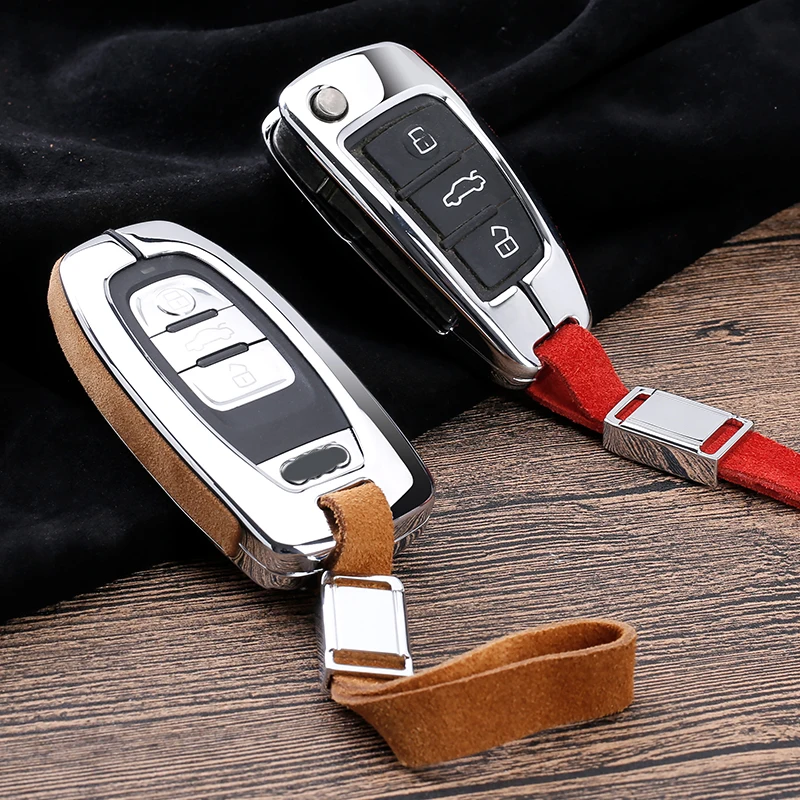 Hight quality alloy+suede Car Key Cover Case For Audi A4L A6L Q5 A8 A5/A7 S5/S7 Intelligent fold 3 Buttons Remote Keyless