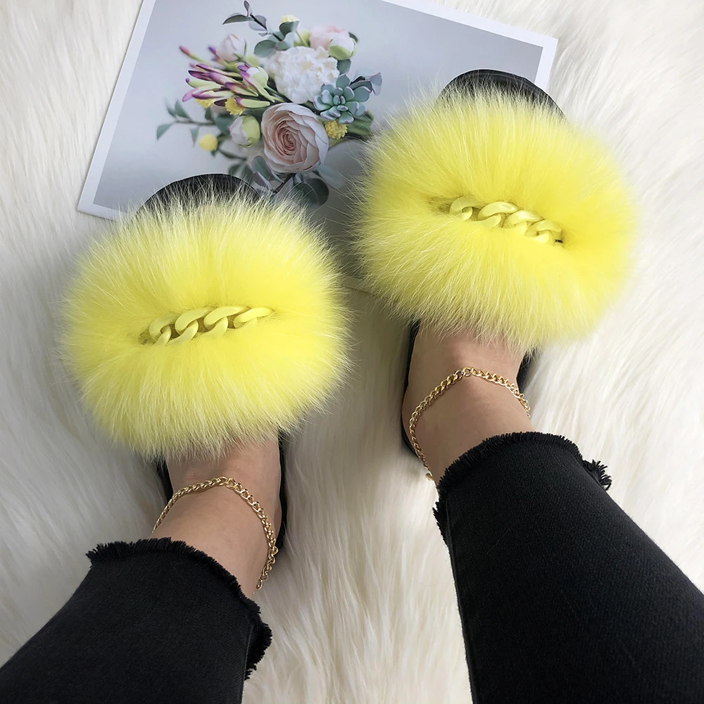 Summer Slides Ladies Slippers Fluffy Eva Fox Fur Slides Flip Flops Platform Jelly Sandals Hot Sale 2021 Slippers Women Ladies