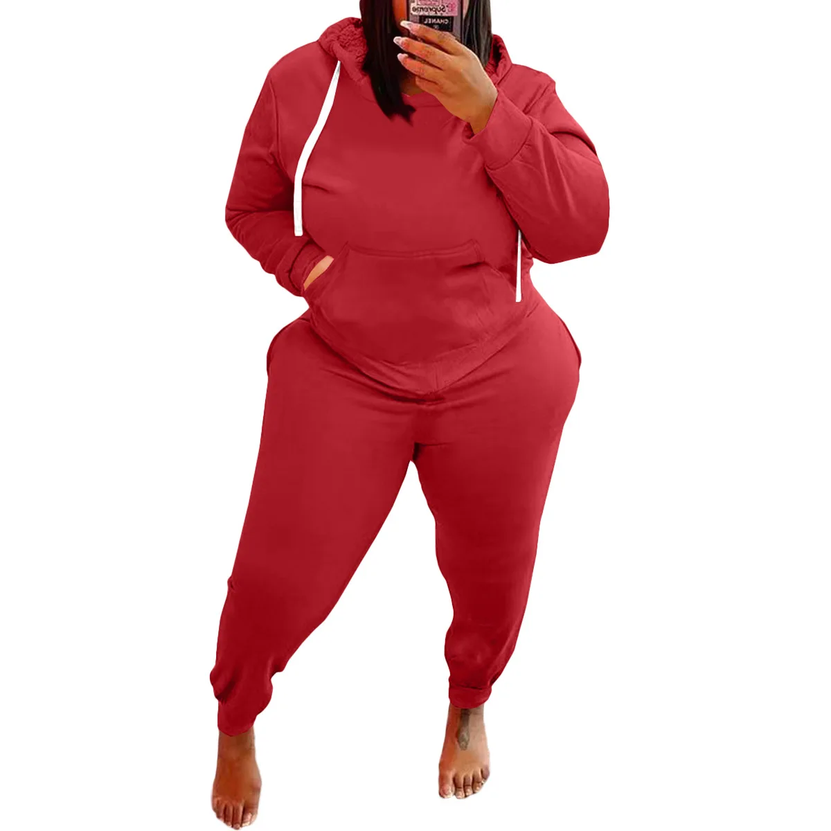 3XL 4XL 5XL Plus Size Sets Women Clothing Solid Color Long Sleeve Hoodies Sport Casual 2 Two Piece Pants Suits Winter Outfits