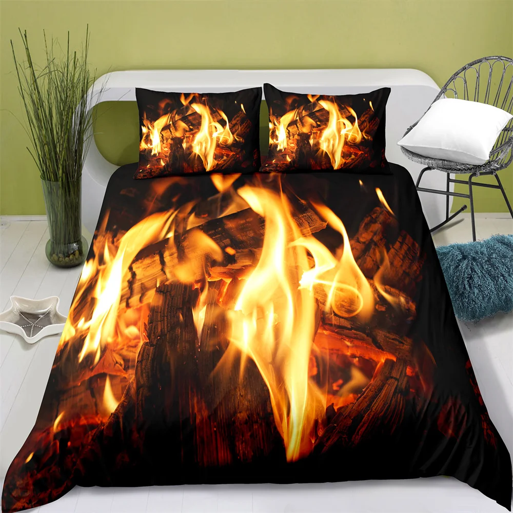 Home Textiles Printed Fire Bedding Quilt Cover & Pillowcase 2/3PCS US/AE/UE Full Size Queen Bedding Set