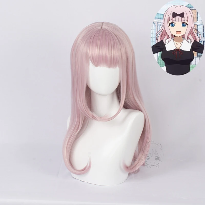 

Fujiwara Chika 55cm pink long curls wig Anime Kaguya-sama:Love is War heat resistant hair cosplay costume wigs + wig cap