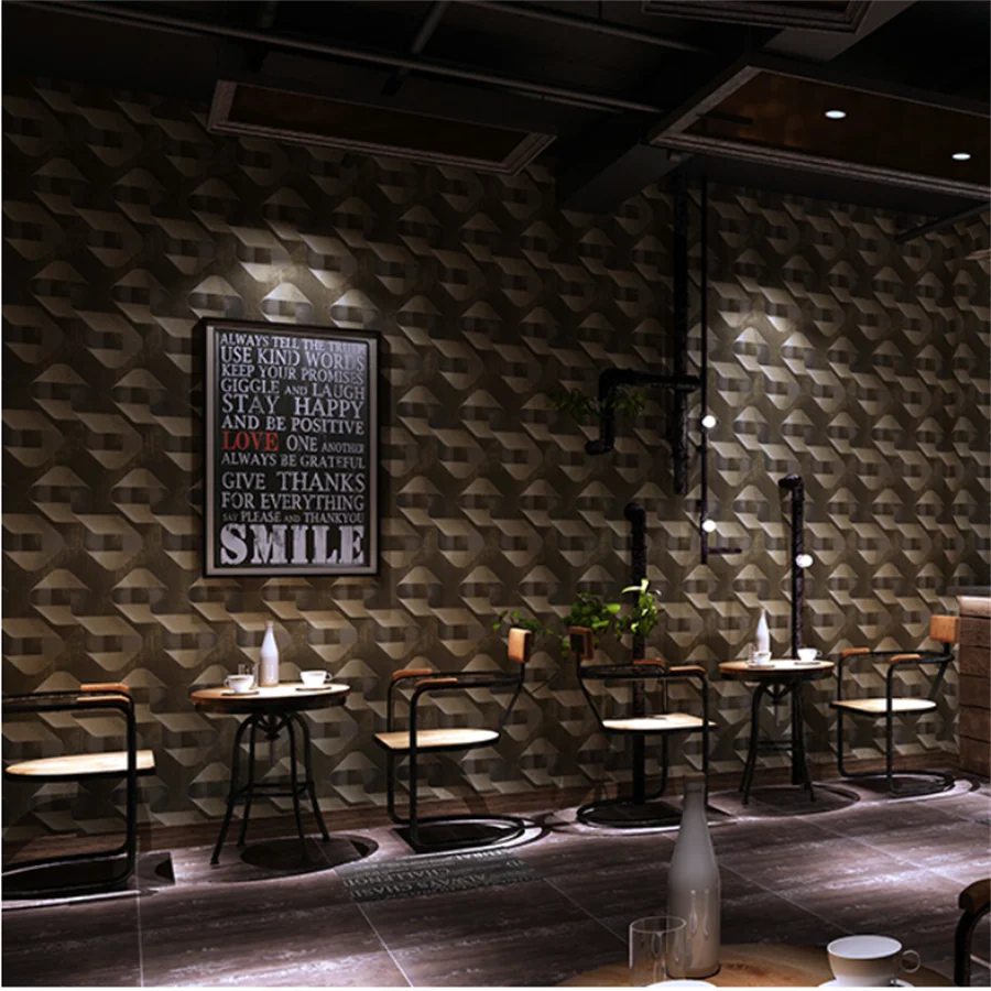 Retro gray geometric pattern personality lattice wallpapers industrial style restaurant bar living room background wall paper