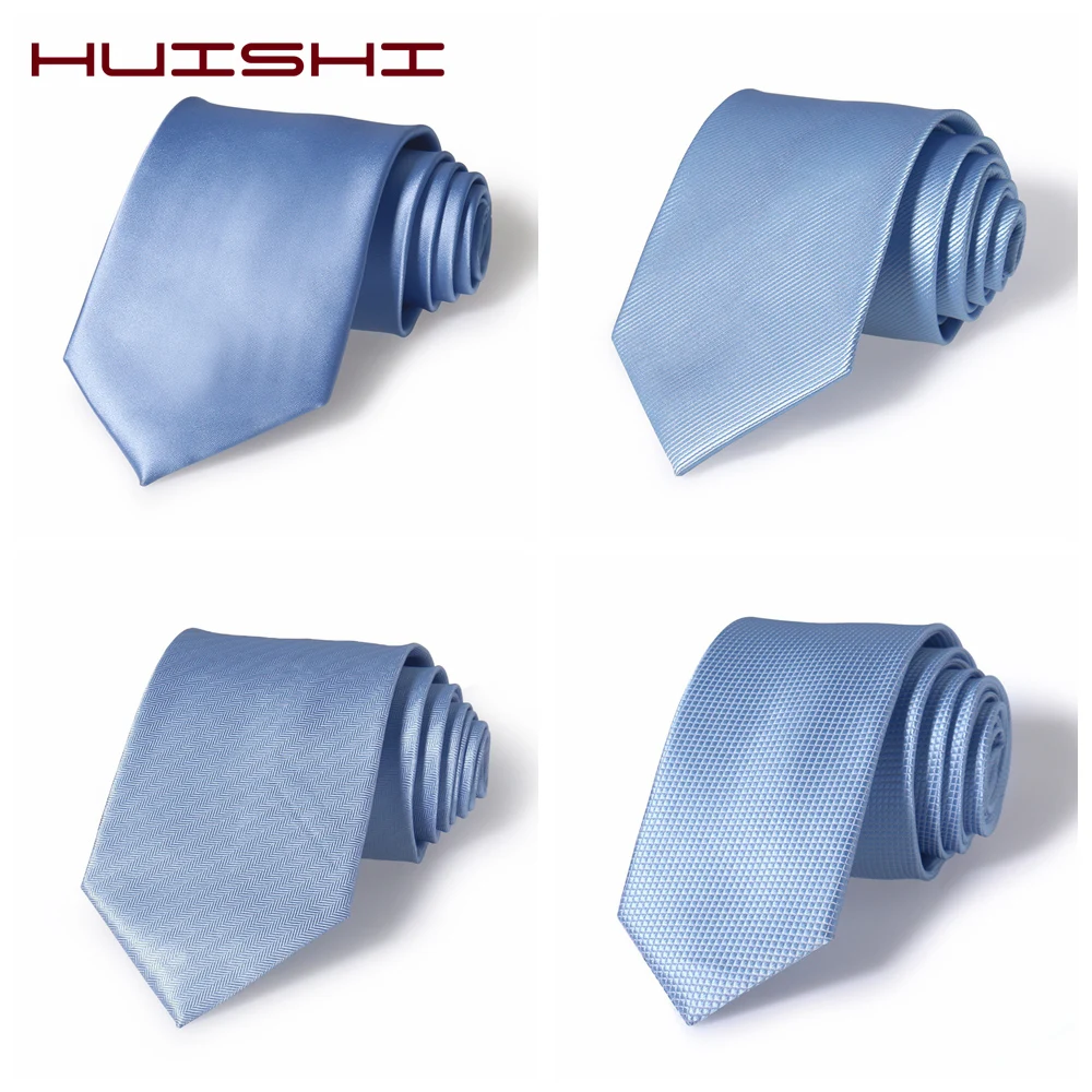 HUISHI เน็คไท Slim Tie เน็คไทโพลีเอสเตอร์กันน้ำ Cravat 6 ซม.และ 8 ซม.Sky Blue TIES ของขวัญ