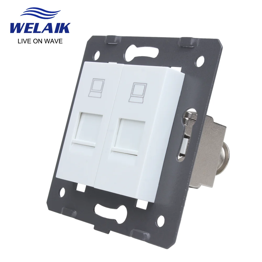 WELAIK EU Standard Gigabit Interne CAT6A Super Shielded-Computer RJ45 Wall Socket DIY Parts Without Glass Panel 45*45mm A82COCJW