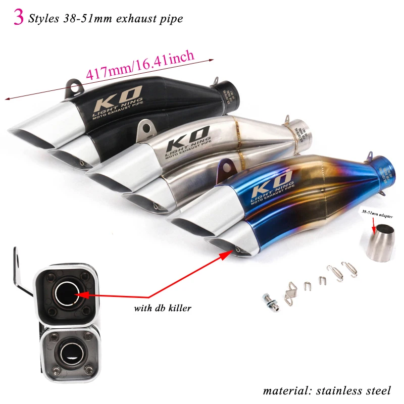 

Moto Double Exit Exhaust Muffler Tip Pipe DB Killer Silp on 38-51mm Motorcycle Tail Silencer Stainless Steel System