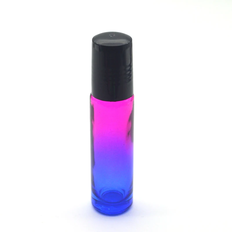 50pcs Empty 10cc Roller Glass Bottle Gradient Red-blue Fragrance Perfume Essential Oil 10ml Roll On Vial Black Plastic Cap