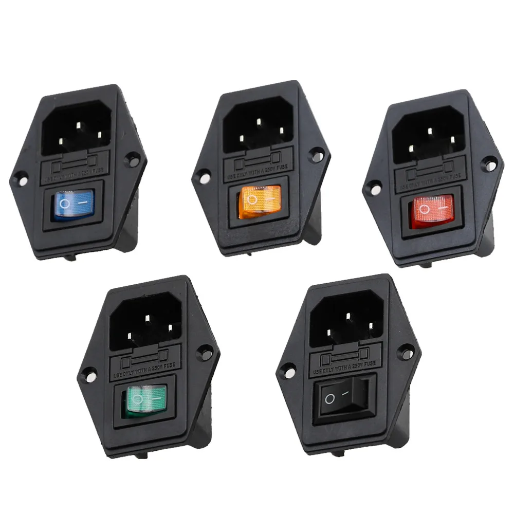 1set 10A 250V Inlet Module Plug Rocker Switch Male Power Socket 3 Pin IEC320 C14 switch + Fuse New