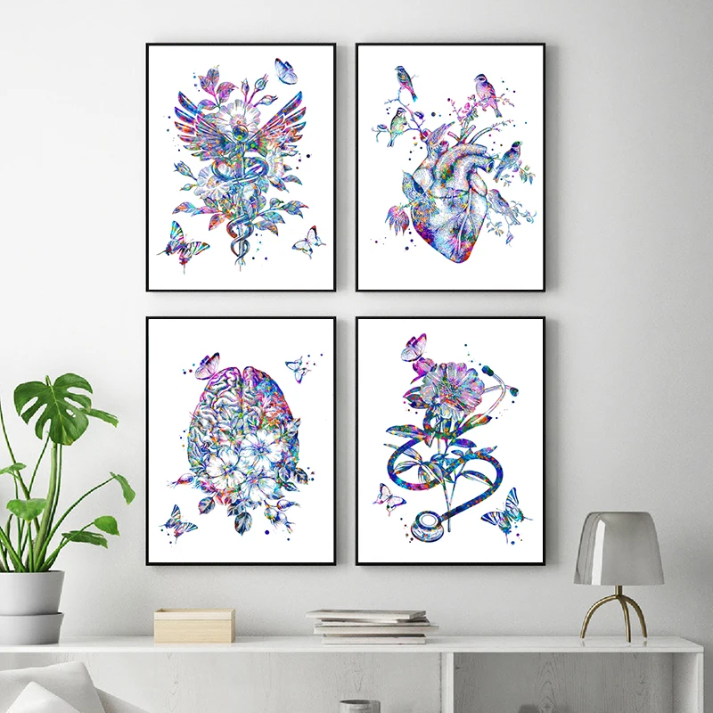 Doctor Gift Medical Anatomy Brain Heart Lungs Watercolor Art Prints Clinic Wall Decoration Canvas Painting Medicine Poster Decor