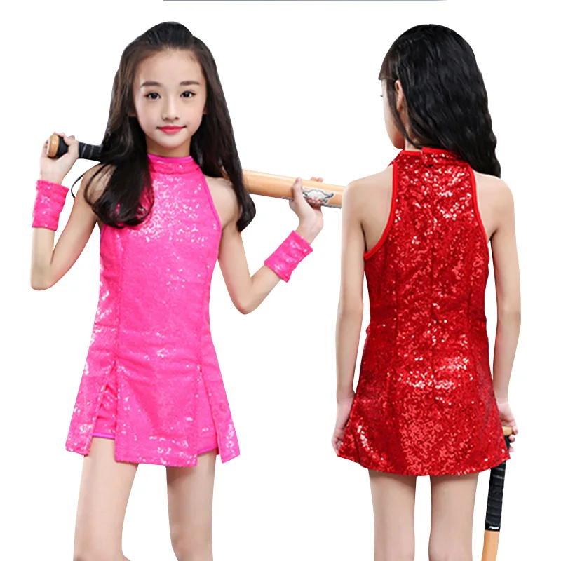 Sexy Girls Sequins Cultivate One\'s Morality Jazz Dance Costumes New Modern Hip Hop Dance Wear Children Cheerleaders clothing