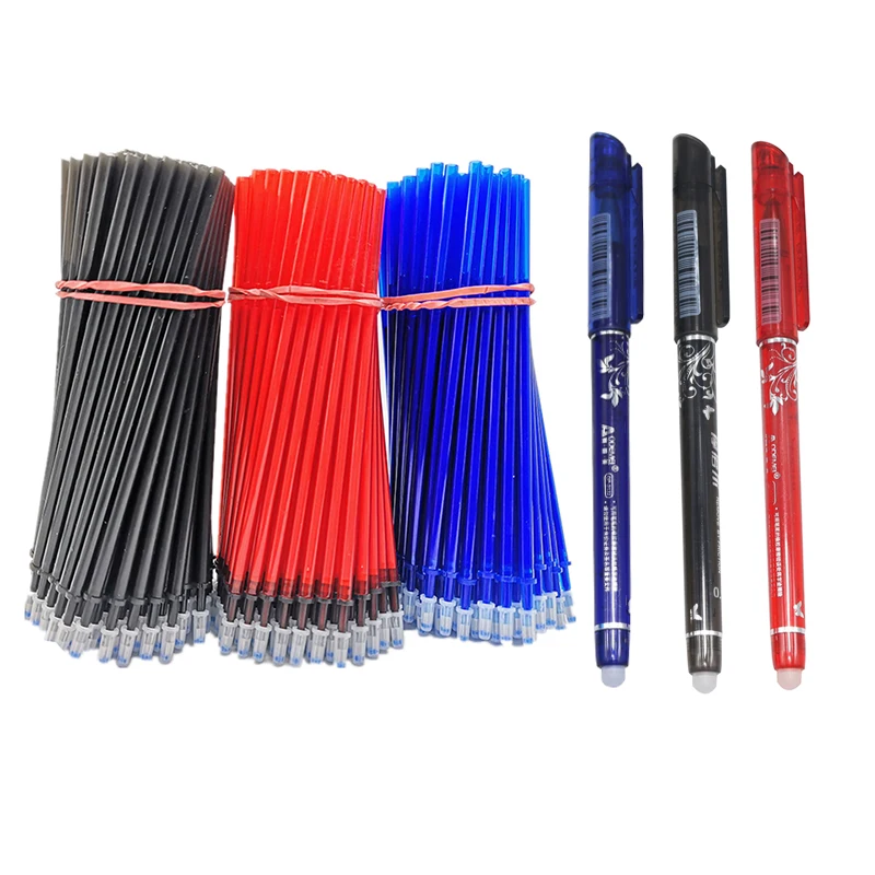 2+50Pcs/Set 0.5mm Blue Black Ink Gel Pen Erasable Refill Rod Erasable Pen Washable Handle School Writing Stationery Gel Ink Pen