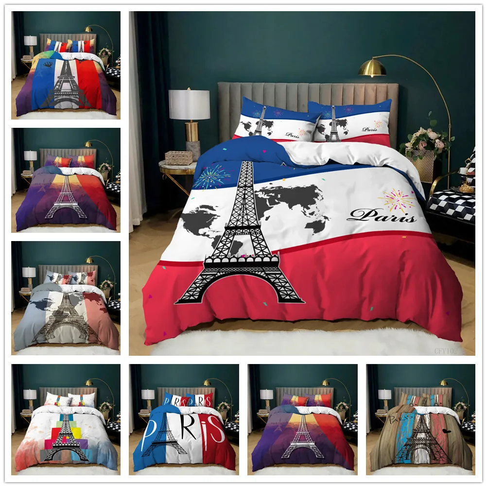 

Eiffel Tower Duvet Cover Set Paris Bedding Set Twin Comforter Cover&Pillowcase for Kids Teens Bedroom Decor Housse De Couette