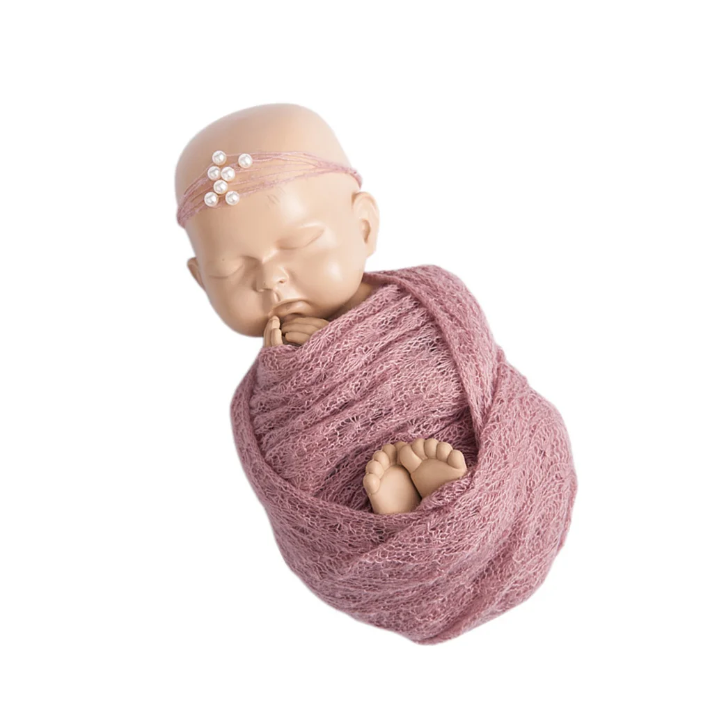 Newborn Photography Props Wrap Accessories Infant Photo Shoot Blanket Solid Lace Baby Soft Stretch Wraps Headwear