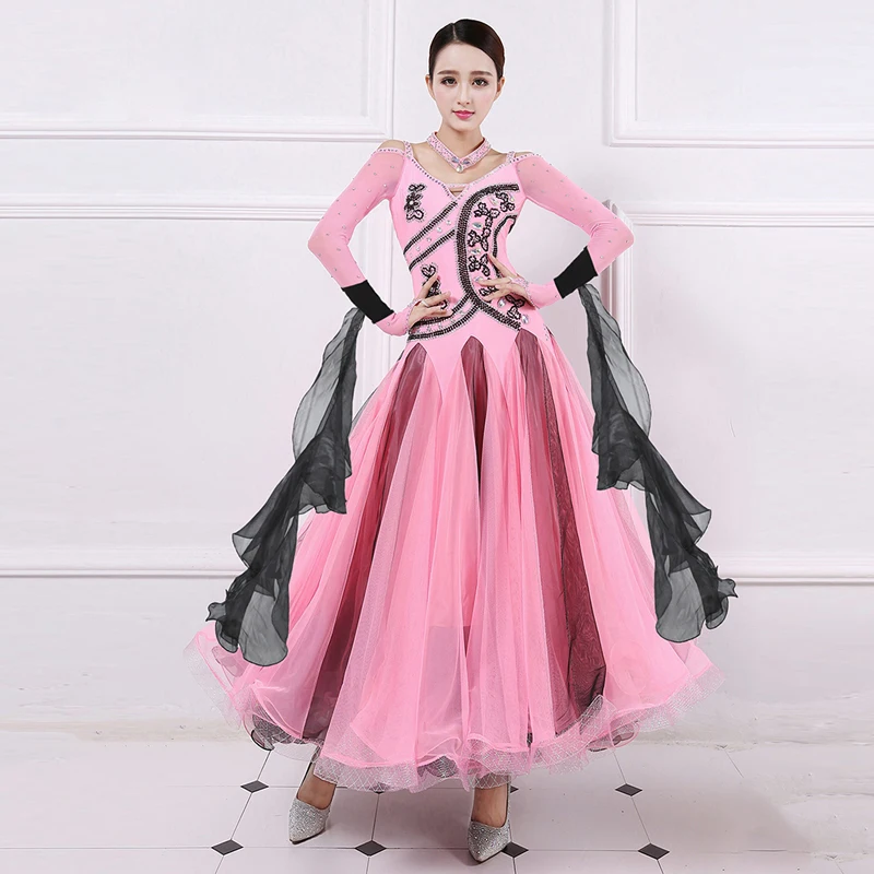 

Ballroom Competition Dance Dresses Women Long Sleeve Pink Tango Waltz Dancing Costume High Quality Lady's Ballroom Dance Dress