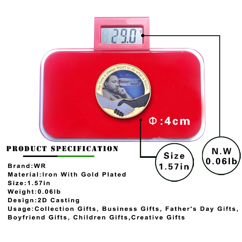 مارتن لوثر الملك الذهب عملات معدنية تذكارية لهواة التجميع مجموعة مع هدية صندوق التحدي عملة ميدالية الأصلي تذكارية هدية لجمع #6