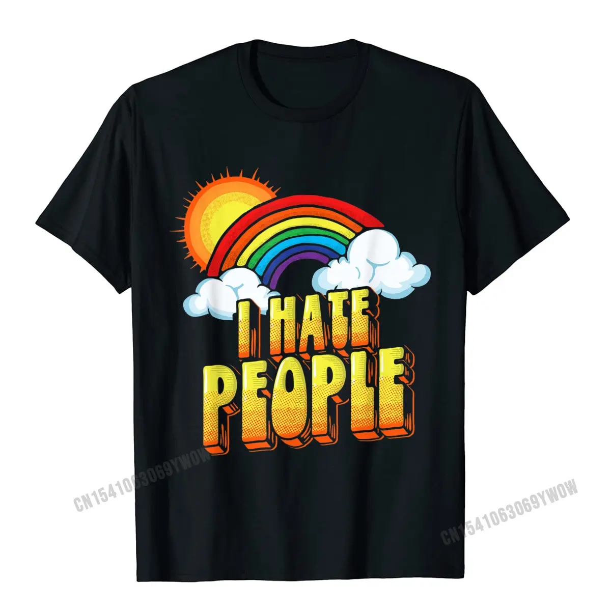 I Hate People Funny Antisocial Vintage Rainbow T-Shirt Camisas Men Print Tops Tees Prevailing Cotton Men\'s T Shirt