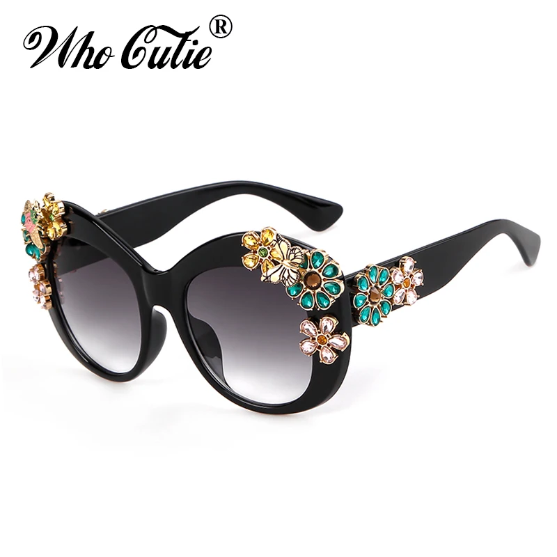 Oversized Diamond Sunglasses Women 2019 Luxury Brand Designer Retro Vintage 80S Baroque Cateye Rhinestone Sun Glasses Shades 675