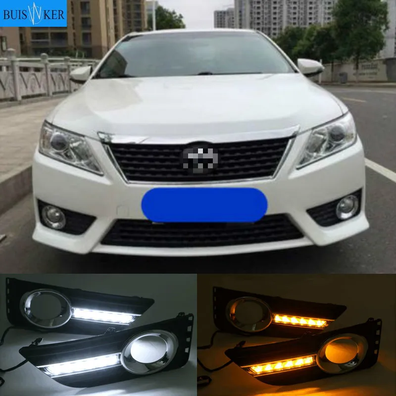 

2Pcs DRL For Toyota Camry 2012 Daytime Running Lights fog lamp cover Daylight Turn yellow