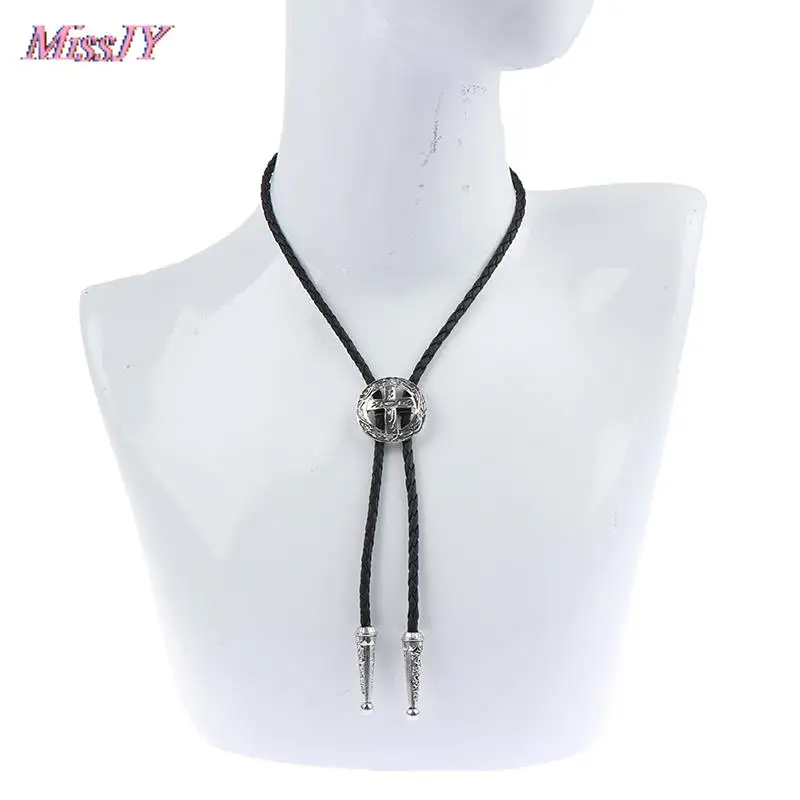 Vintage Mens Alloy Tie Men Women Leather Rope Long Necklace Shirts Bolo Tie Men Accessories Sweater Chain