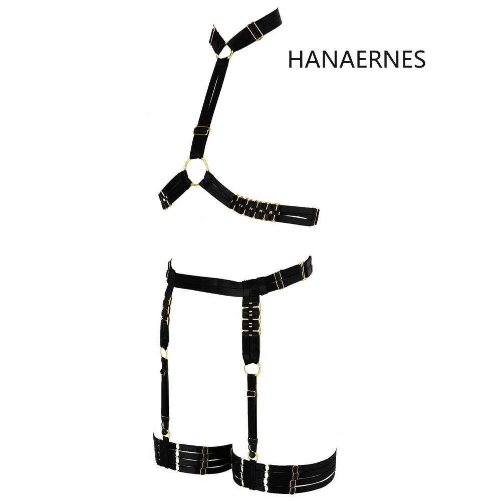 HANAERNES-Fato de Carnaval Punk Gótico Feminino com Fivela De Metal, Cinto De Gaiola Completa, Roupa Interior, Top Elástico Oco, Suspensórios Femininos