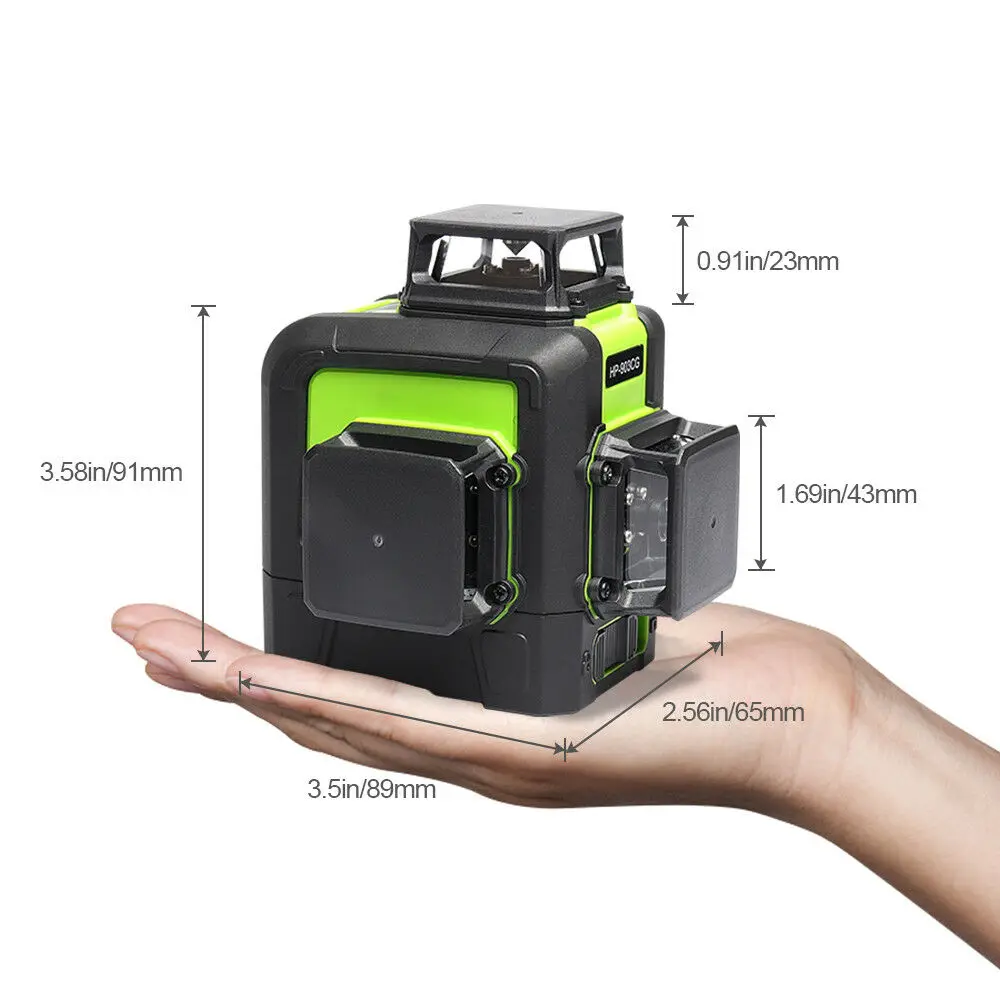 Huepar 3D Cross Line Laser Level 360 Self-leveling 12 Lines Green Beam Measure Tools Includes LR-6RG Digital LCD Laser Receiver