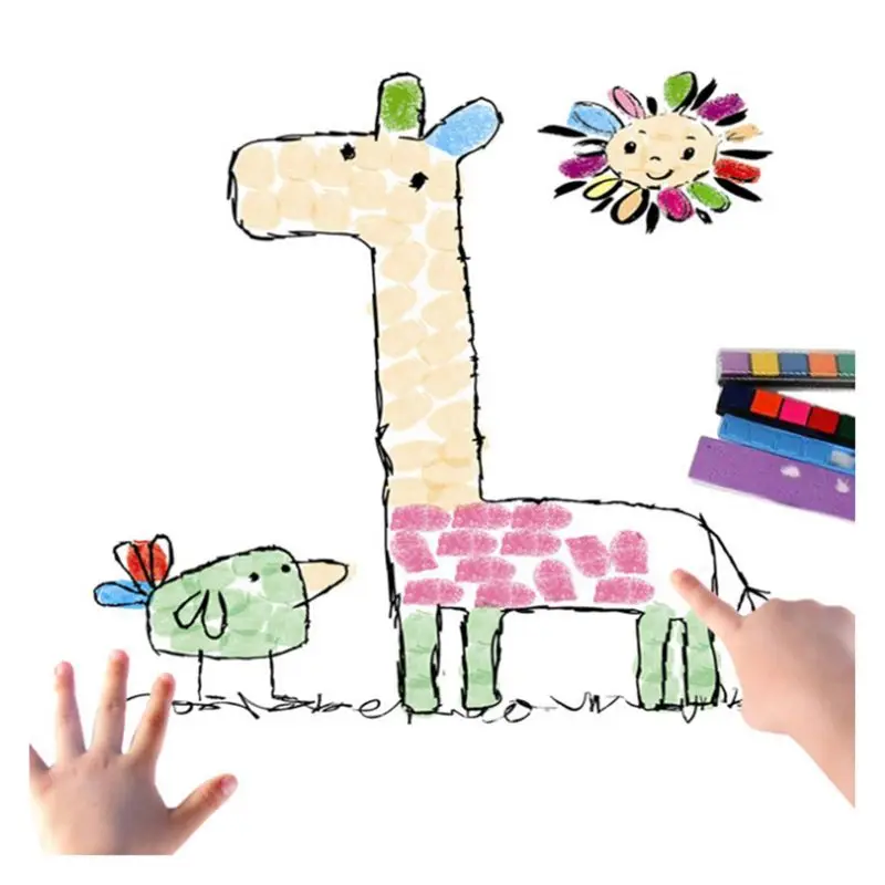 8PCS/set Finger Painting Card 6 Colors Ink Pad Stamp Cartoon Animals DIY Craft L