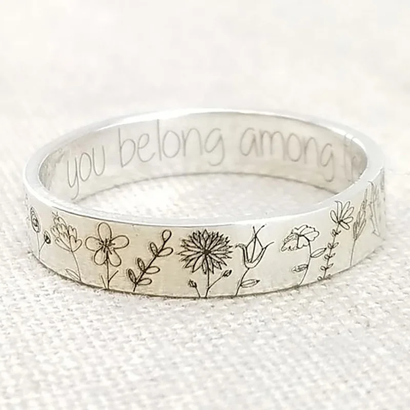 Women Wildflowers Rings Simplicity Carved Dandelion Flower Ring Floral Daisy Daffodil Ring for Girls Statement Gift