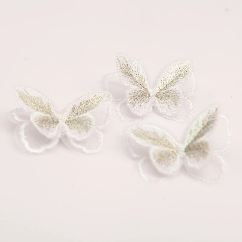 10 Pieces Double Layer Embroidery Butterfly Patch DIY Handmade Material Clothing Hair Accessories Ingredients