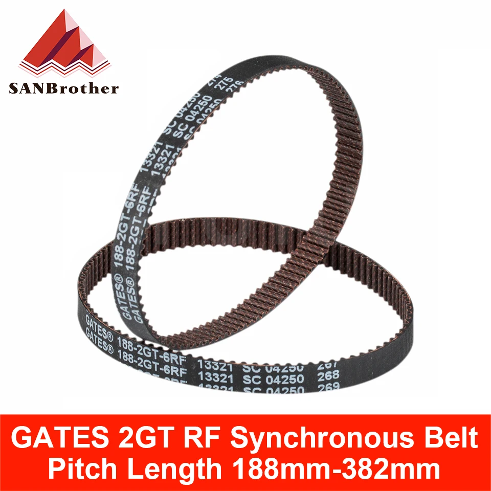 Gates 2M 2MGT 2GT RF Timing Synchronous Belt Pitch Length 188/200/202/204/220/250/286/302/382mm Width 6mm GT2 GATES Closed-Loop