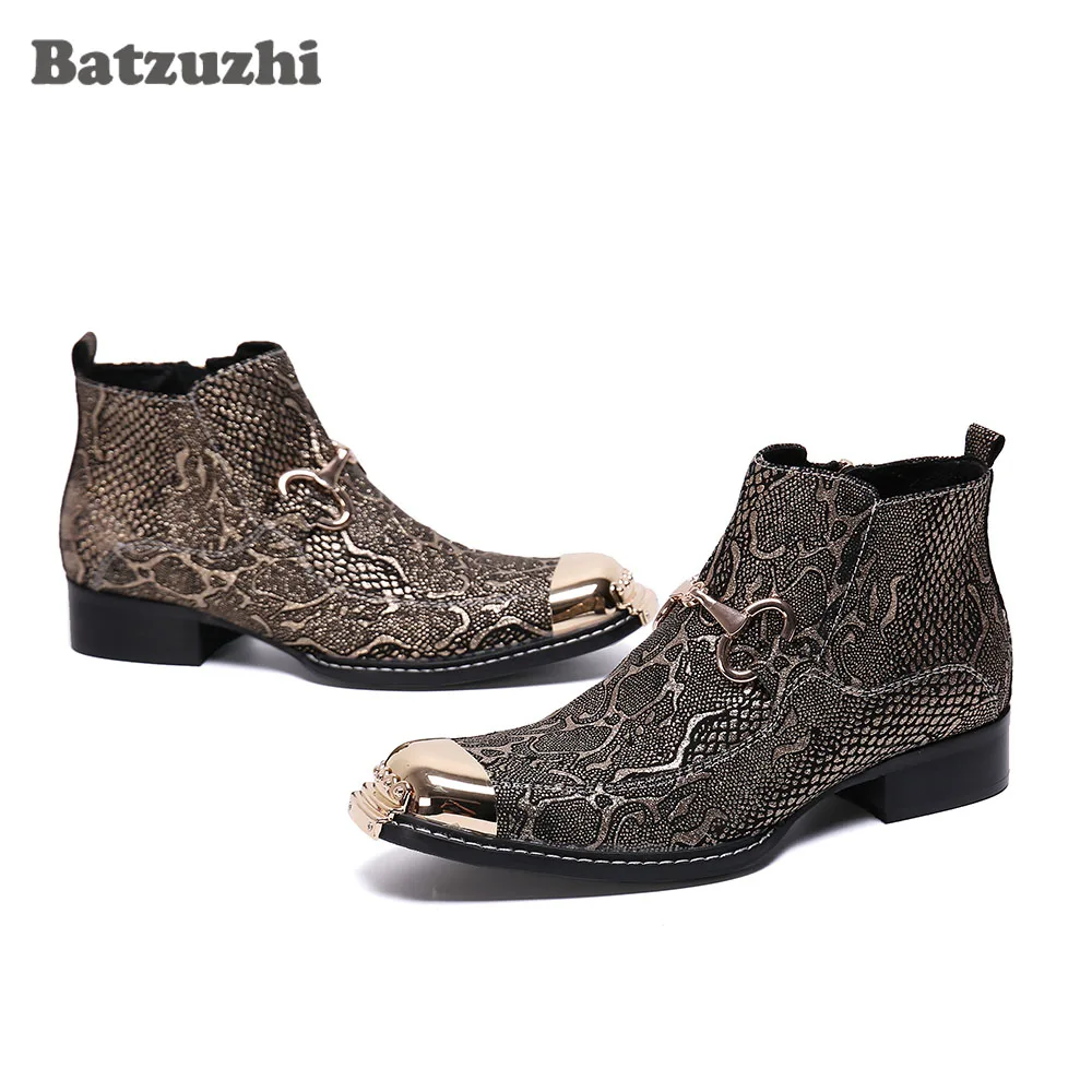 

NEW Luxury Handmae Men Boots Shoes Metal Toe Leather Ankle Boots Designer's botas hombre Zip Party Dress Boots Men, 38-46