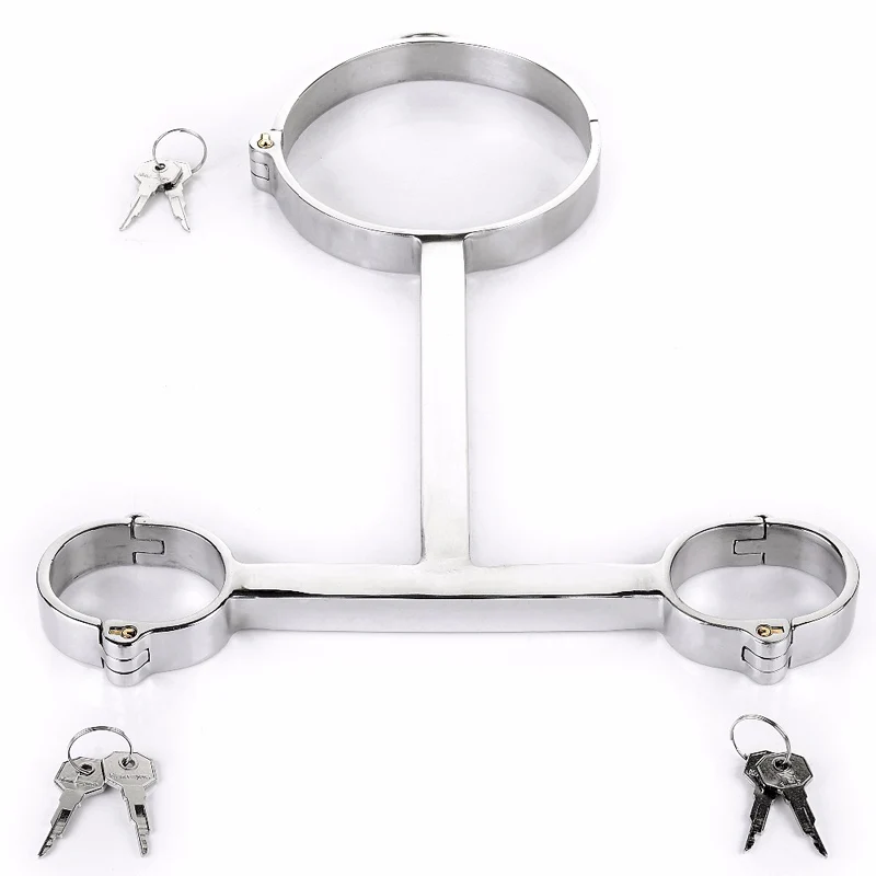 T Shape Slave Collar Handcuffs BDSM Bondage Stainless Steel Yoke Pillory Sex Toys For Men Women Adult Games Shackles Restraints