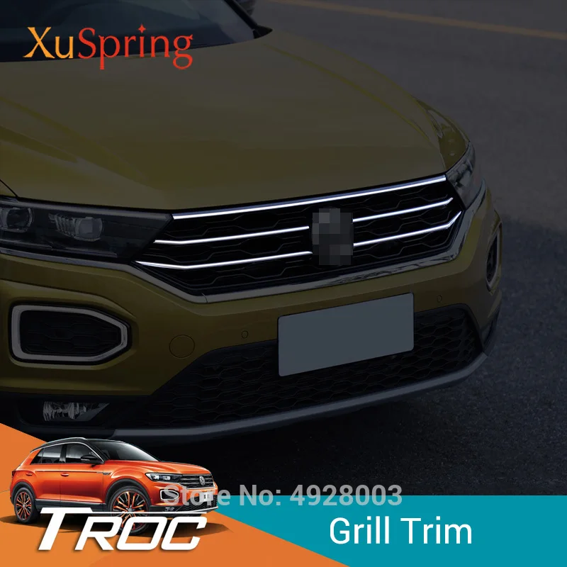 

Car Front Hood Bonnet Cover Middle Billet Grille Mesh Horizontal Trim Styling Stickers 5Pcs/Set For VW T-Roc 2017 2018 2019