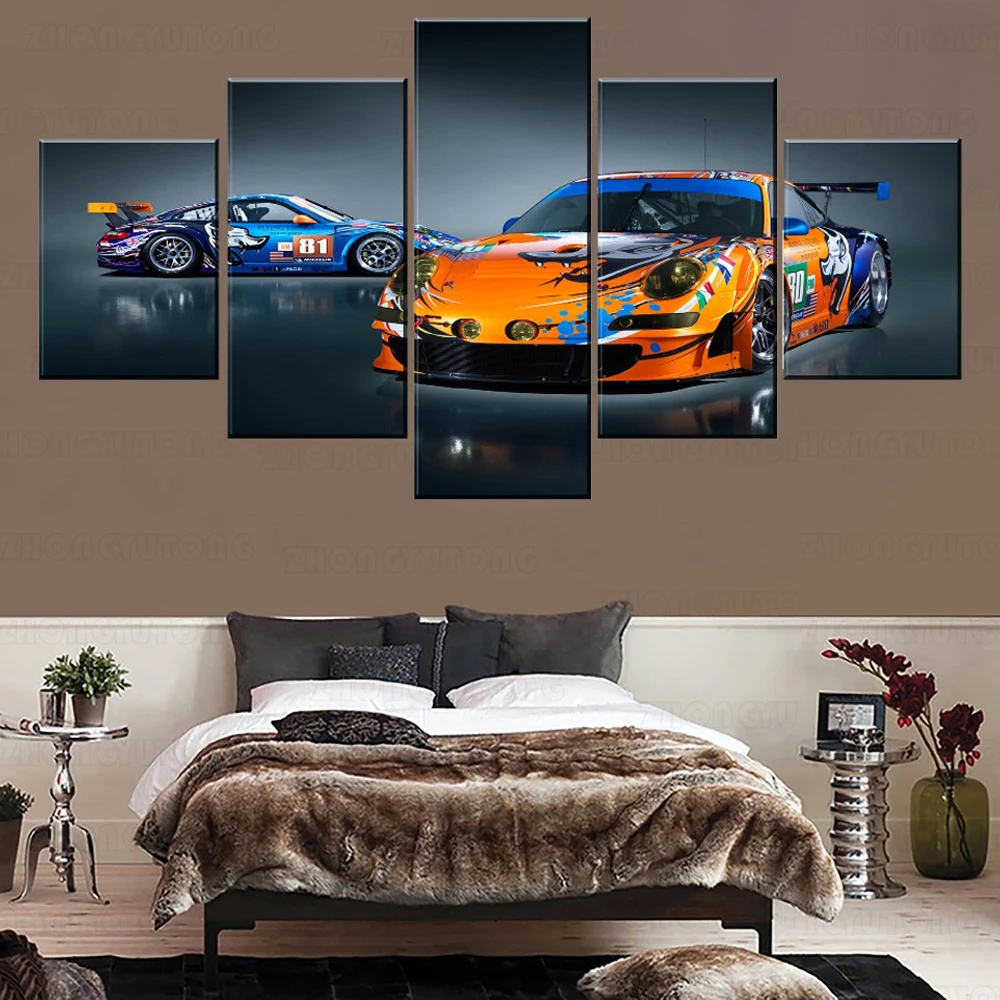 

No Framed Canvas 5Pcs GT3 Graffiti Racing Car Posters Wall Art Pictures Home Decor Accessories For Living Room Paintings