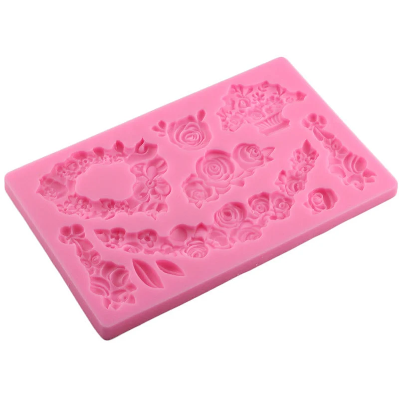 Rose Flower Cake Border Silicone Mold DIY Relief Wedding Cupcake Fondant Cake Decorating Tools Candy Chocolate Mould