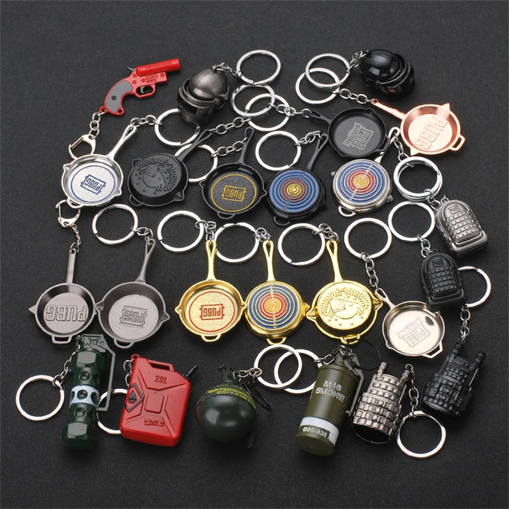 Hot Game PUBG Eat Chicken Keychain Battlegrounds Backpack Battle Frying Pan Helmet 98k Keyring Woman Man Jewelry Wholesale