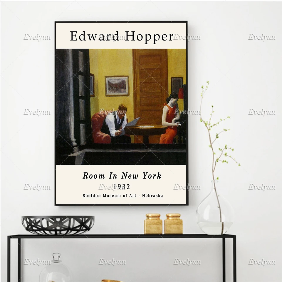 

Edward Hopper Exhibition Poster - Room In New York - Minimalism Wall Art Prints Home Decor Canvas Unique Gift Floating Frame