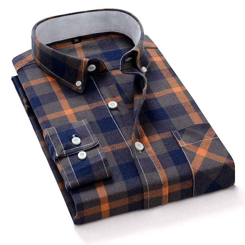 

Aoliwen brand 2020 new men's plaid cotton shirt soft and comfortable spring men's slim business casual long-sleeved shirt