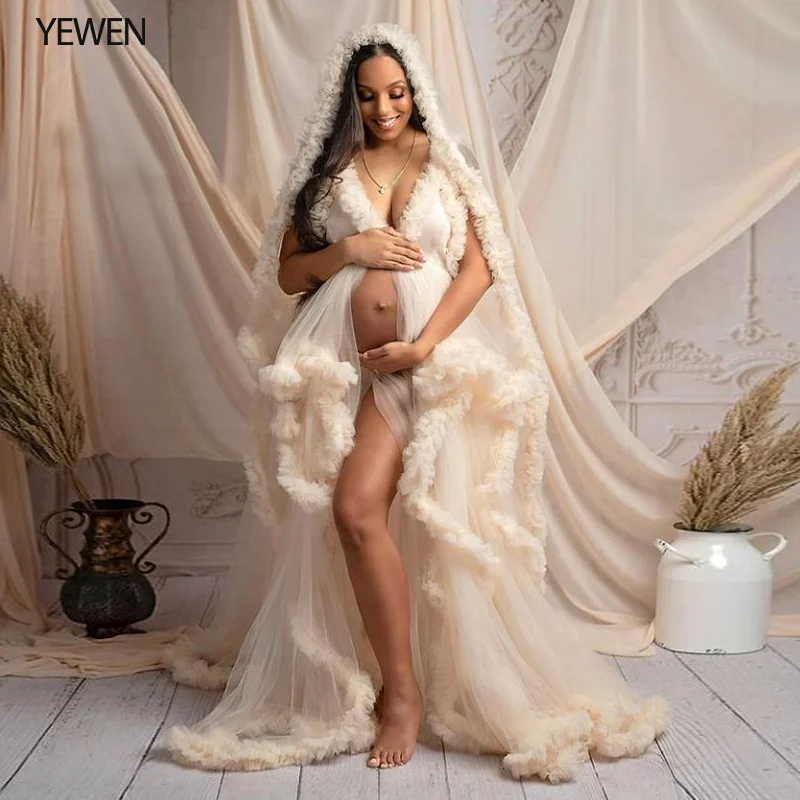V-Neck Ruffles Boho Pregnancy Photo Shooting Dress for Photoshoot Long Dress Plus Size Photography Dresses