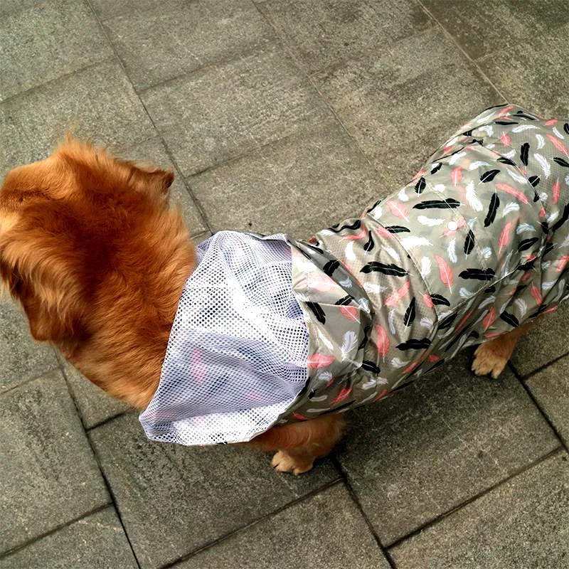 Printing Large Dog Raincoat Waterproof big Dog Clothes Coat Rain Jacket Breathable mesh Medium big dog poncho with Traction hole