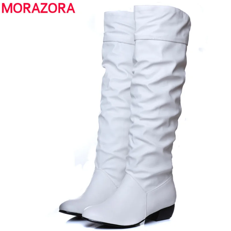 MORAZORA Large size 2020 new arrive Knee high Women Boots Black White Brown flat heels half boots spring autumn shoes woman