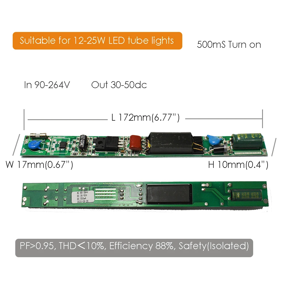 DC30-50V Isolated THD＜10% LED Tube Light Slim Driver 550mA 480mA  12-25W T5 T8 T10 Naked Power Supply Constant Current 90-264V