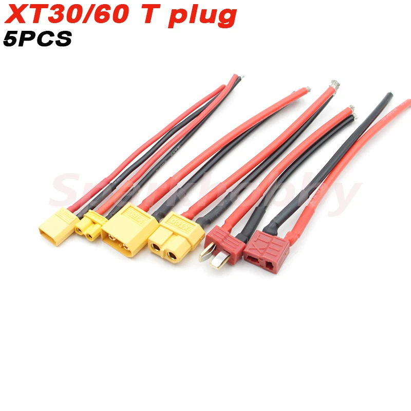 5PCS Sparkhobby XT60 XT30 T plug Connector Male / Female Connector plug Silicone Wire 14/18AWG RC Battery Cable long 100mm