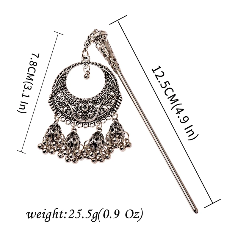 Boho Vintage Indian Hair Pins For Women Ethnic Sliver Color Big Bells Tassel Flower Carved Pendant Hair Sticks Hair Jewelry 2019