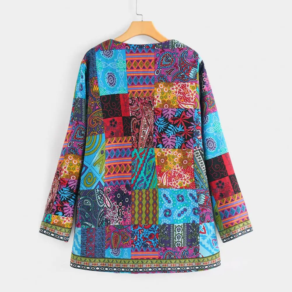 Vintage Women Jacket 2022 Cardigan Coat Ethnic Print Pockets Autumn Winter Long Sleeve Open Stitch Jacket Warm